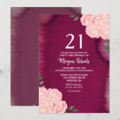Invitation Rose rose Bourgogne violet 21e anniversaire Invita (Devant / Derrière)