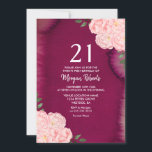 Invitation Rose rose Bourgogne violet 21e anniversaire Invita<br><div class="desc">Rose rose Bourgogne violet 21e anniversaire Invitation aquarelle peinte à la main design floral Voir collection correspondante dans niche et magasin de nids</div>