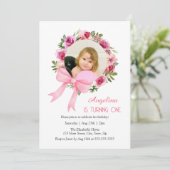 Invitation Rose rose Bow Floral Wreath Photo Anniversaire (Debout devant)