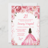 Invitation Rose rose Brown Cheveux Princesse Anniversaire (Devant)