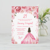 Invitation Rose rose Brown Cheveux Princesse Anniversaire (Debout devant)