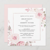 Invitation Rose rose Carré Mariage (Devant / Derrière)