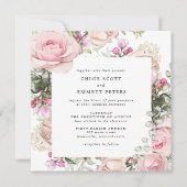Invitation Rose rose Carré Mariage (Devant)