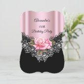 Invitation Rose rose clair Dentelle de fête d'anniversaire Bl (Debout devant)