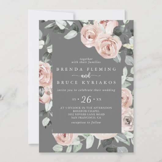 Invitation Rose rose classique Mariage Décontracté (Devant)