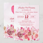 Invitation Rose Rose Coeur Tourbillonnant 40e anniversaire Dî (Devant / Derrière)