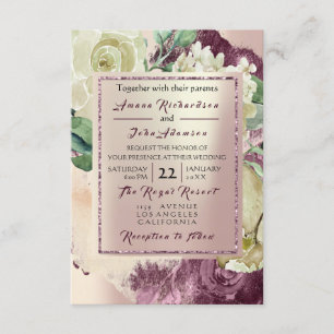 Invitation Rose rose crème Marsala Floral Blush Mariage
