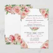Invitation Rose rose crémeux Peint Floral Rose Mariage (Devant / Derrière)