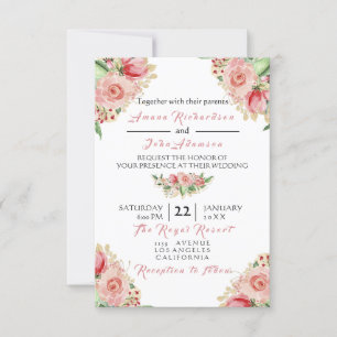 Invitation Rose rose crémeux Peint Floral Rose Mariage