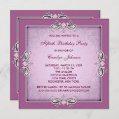 Invitation Rose rose Damask 50e anniversaire de fête Invitati (Devant / Derrière)