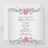 Invitation Rose rose Damask Baby Girl Douche (Dos)