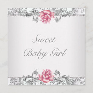 Invitation Rose rose Damask Baby Girl Douche