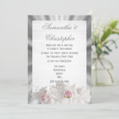 Invitation Rose rose des fleurs blanches sur gris argenté mar (Debout devant)