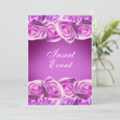 Invitation Rose rose "doux seize ans" mariage violet rose (Debout devant)