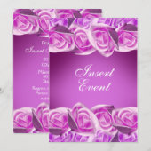 Invitation Rose rose "doux seize ans" mariage violet rose (Devant / Derrière)