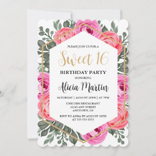Invitation Rose rose Duisâtre Vert Flora Sweet 16