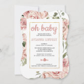 Invitation Rose rose Dusty Baby shower botanique (Devant)