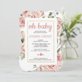 Invitation Rose rose Dusty Baby shower botanique (Debout devant)