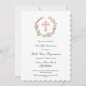 Invitation Rose rose Dusty Croix florale première communion I (Devant)