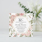 Invitation Rose rose Dusty Floral 80e anniversaire (Debout devant)