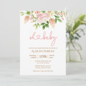 Invitation Rose rose élégant Baby shower floral fille (Debout devant)