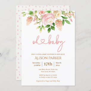 Invitation Rose rose élégant Baby shower floral fille