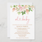 Invitation Rose Rose Elégant Floral Girl Baby shower virtuel (Devant)