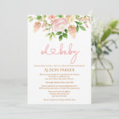 Invitation Rose Rose Elégant Floral Girl Baby shower virtuel (Debout devant)
