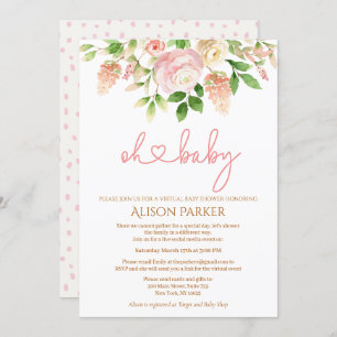 Invitation Rose Rose Elégant Floral Girl Baby shower virtuel