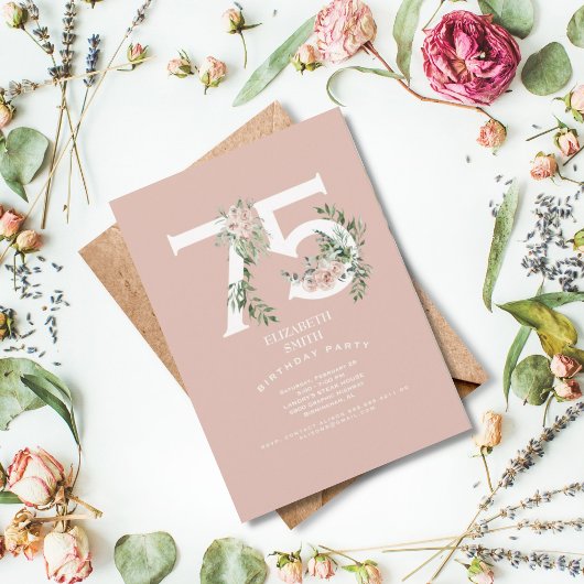 Invitation Rose rose Elégante 75ème Blush Anniversaire