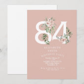 Invitation Rose rose Elégante 84ème Blush Anniversaire (Devant / Derrière)