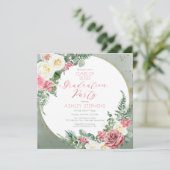 Invitation Rose rose élégante | Cadre doré pour fête de remis (Debout devant)