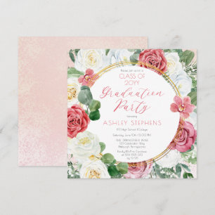 Invitation Rose Rose Élégante Fête de Remise de Diplômes Ca