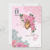 Invitation Rose rose Emeraude Vert Chola Lowrider Quinceanera (Dos)