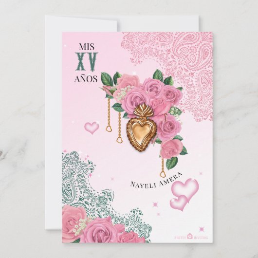 Invitation Rose rose Emeraude Vert Chola Lowrider Quinceanera (Dos)