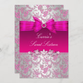 Invitation Rose rose et argent (Devant / Derrière)