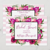 Invitation Rose rose et bouquet de fleurs de pavot Fête des m (Devant / Derrière)