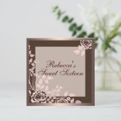 Invitation Rose rose et Brown Sweet 16 Anniversaire Invitatio (Debout devant)