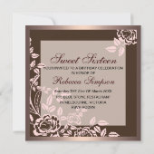 Invitation Rose rose et Brown Sweet 16 Anniversaire Invitatio (Dos)