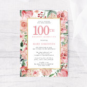 Invitation Rose rose et Hydrangea Floral 100e anniversaire