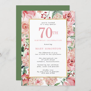 Invitation Rose rose et Hydrangea Floral 70e anniversaire