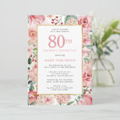 Invitation Rose rose et Hydrangea Floral 80e anniversaire (Debout devant)