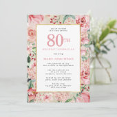 Invitation Rose rose et Hydrangea Floral 80e anniversaire (Debout devant)