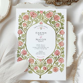 Invitation Rose rose et Mariage de vigne de coeur