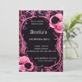 Invitation Rose rose et noir encadré doux 16 Anniversaire (Debout devant)