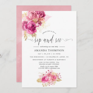 Invitation Rose rose et or Aquarelle Siroter et voir
