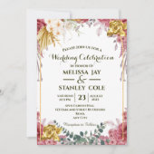 Invitation Rose rose et or Eucalyptus Mariage floral (Devant)