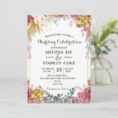 Invitation Rose rose et or Eucalyptus Mariage floral (Debout devant)