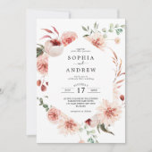 Invitation Rose rose et pivoines Mariage de Bohême (Devant)