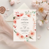 Invitation Rose rose et pivoines Mariage de Bohême